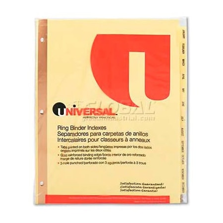 Universal One Preprinted Plastic-Coated Tab Dividers, 12 Month Tabs, Letter, Buff, 12/Set UNV20814***